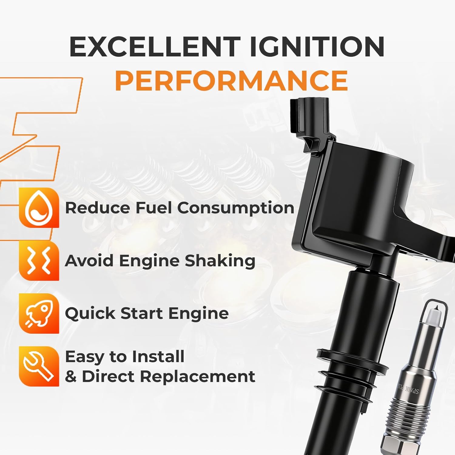 Autoexact Ignition Coil Pack and Spark Plugs Kit Fit for Ford 2004-2008 F150 2005-2008 Expedition F250 F350 Super Duty Lincoln Navigator Mark LT 5.4L V8, Replaces FD508 SP546 Set of 8