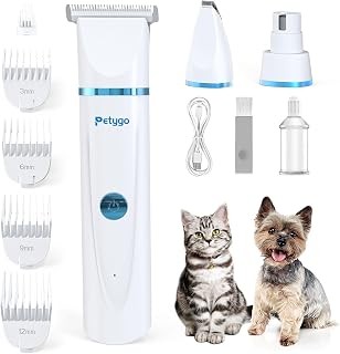 2-in-1 Dog & Cat Grooming Kit - Rechargeable Cordless Pet Hair Clippers with Nail Grinder & Paw Trimmer & 4 Guide Combs, Low Noise Dog Clippers for Grooming Small Medium Pets