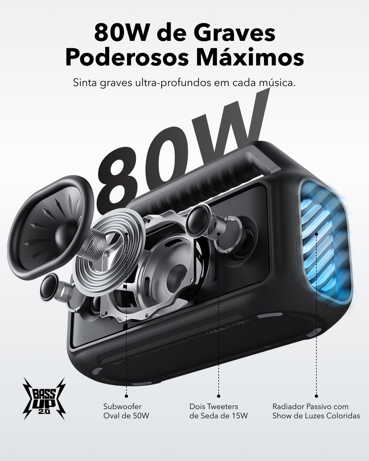 soundcore Boom 2 da Anker, alto-falante 80W, Subwoofer, BassUp 2.0, 24H, IPX7 à Prova d’Água, Flutuante, Luzes RGB, USB-C, Equalizador Personalizado, Bluetooth 5.3, Portátil para Camping e Praia soundcore Boom 2 da Anker, alto-falante 80W, Subwoofer, BassUp 2.0, 24H, IPX7 à Prova d’Água, Flutuante, Luzes RGB, USB-C, Equalizador Personalizado, Bluetooth 5.3, Portátil para Camping e Praia