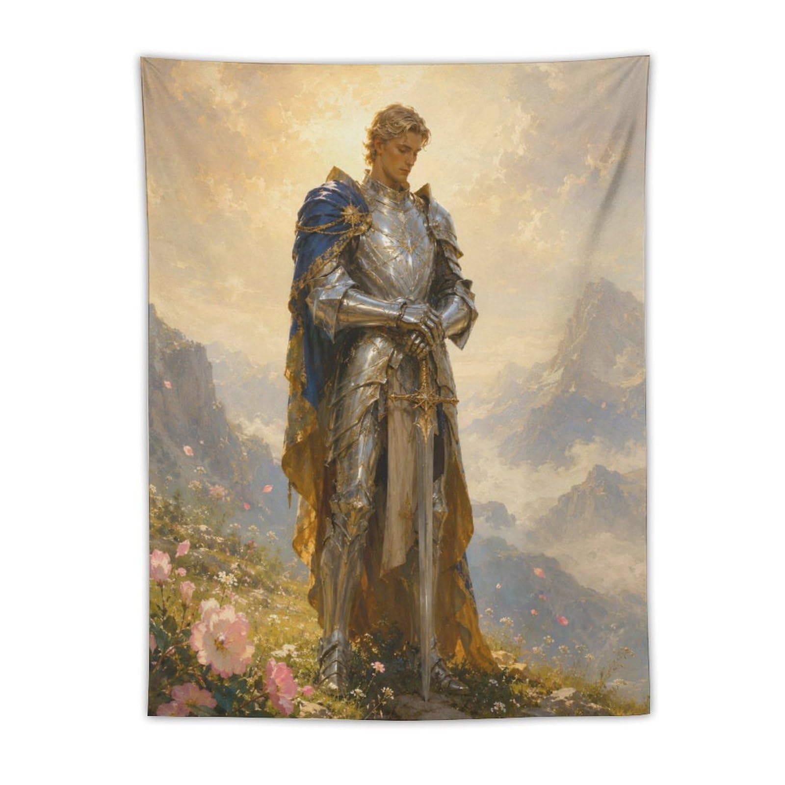 H3B8U2Y5 Medieval Golden Knight Mountain Wall Tapestry, Apartment