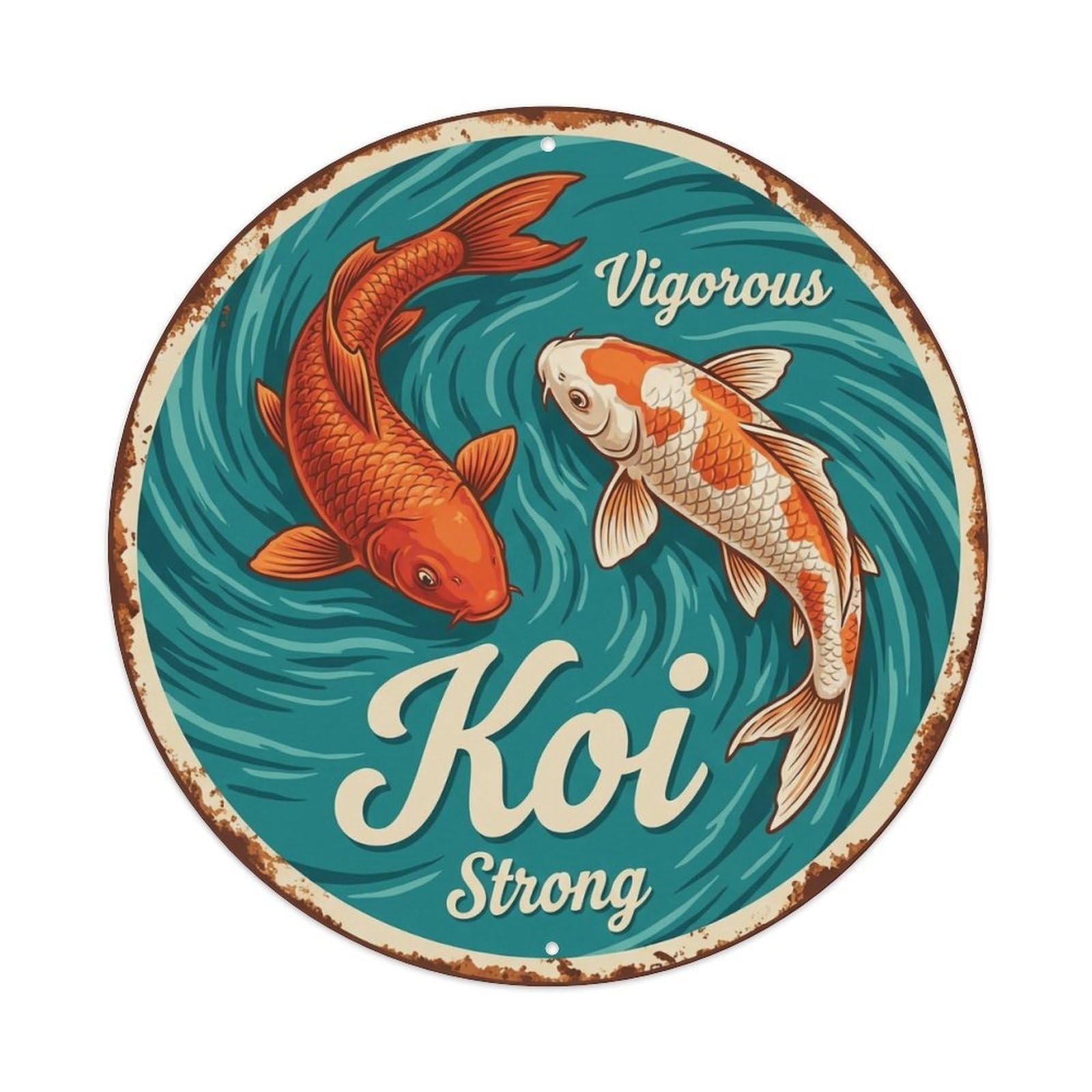 Koi Fish Vigorous Strong Robust Waters Powerful Healthy Metal Tin Sign