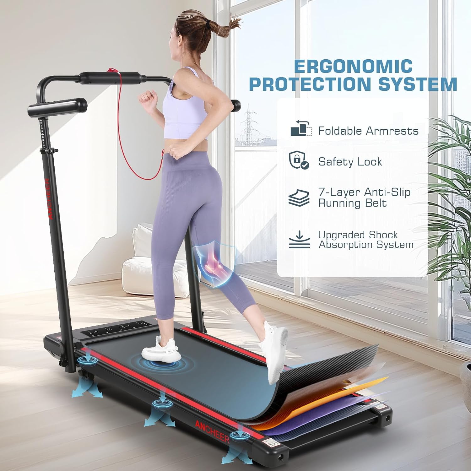Walking Pad Treadmill Adjustable Height, Under Desk Treadmills with Handle Bar and Incline, 300lbs Capacity Foldable Treadmill with Removable Desk Workstation, Installation-Free(Black red)