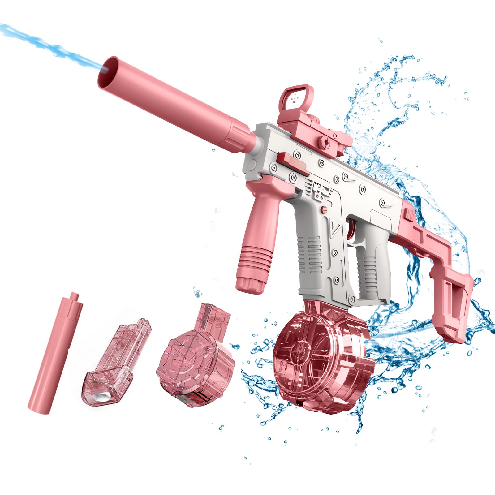 Elektrische Wasserpistole mit 2 Akkus, automatische Spritzpistole | Für Outdoor-Wasserspiele mit vollautomatischem Wasserstrahl, 2 Wassertanks mit 58 + 434 ml und 2 Akkus