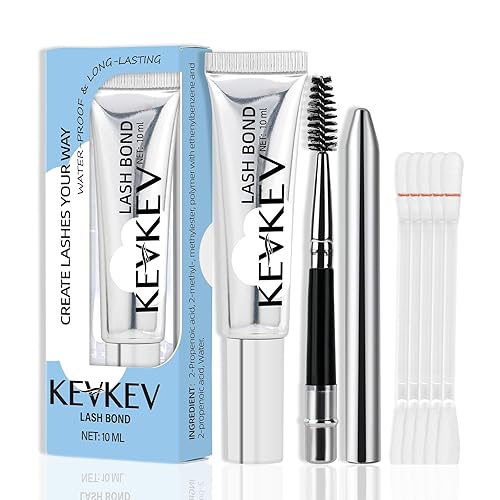 KevKev Pegamento de pestañas de 0.3 fl oz para racimos de pestañas, extensiones de pestañas, impermeable, duración de 48 a 72 horas, pegamento en
