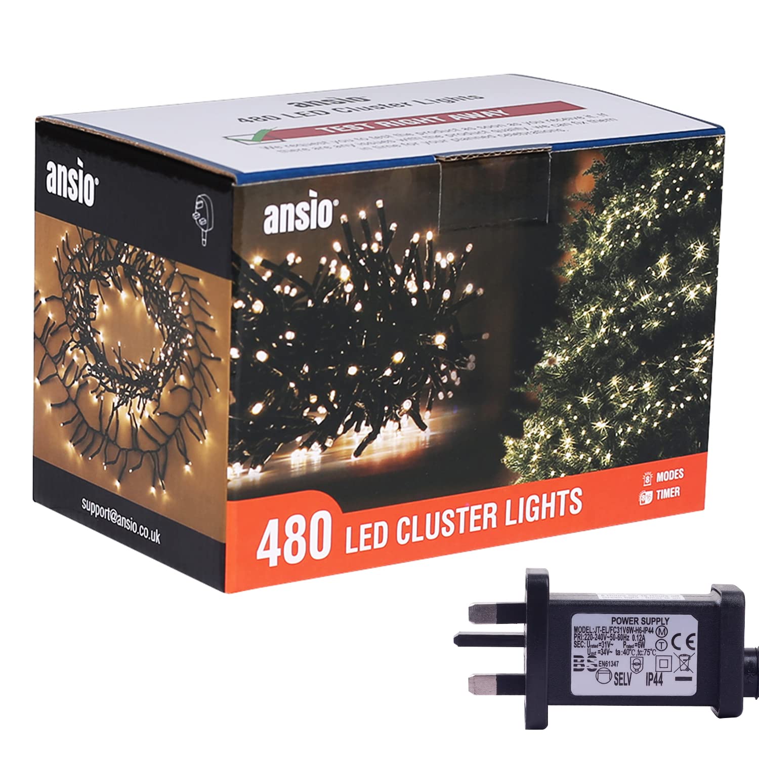 Buy ANSIO® Christmas Lights 480 LED 6m/20ft Cluster Christmas Tree