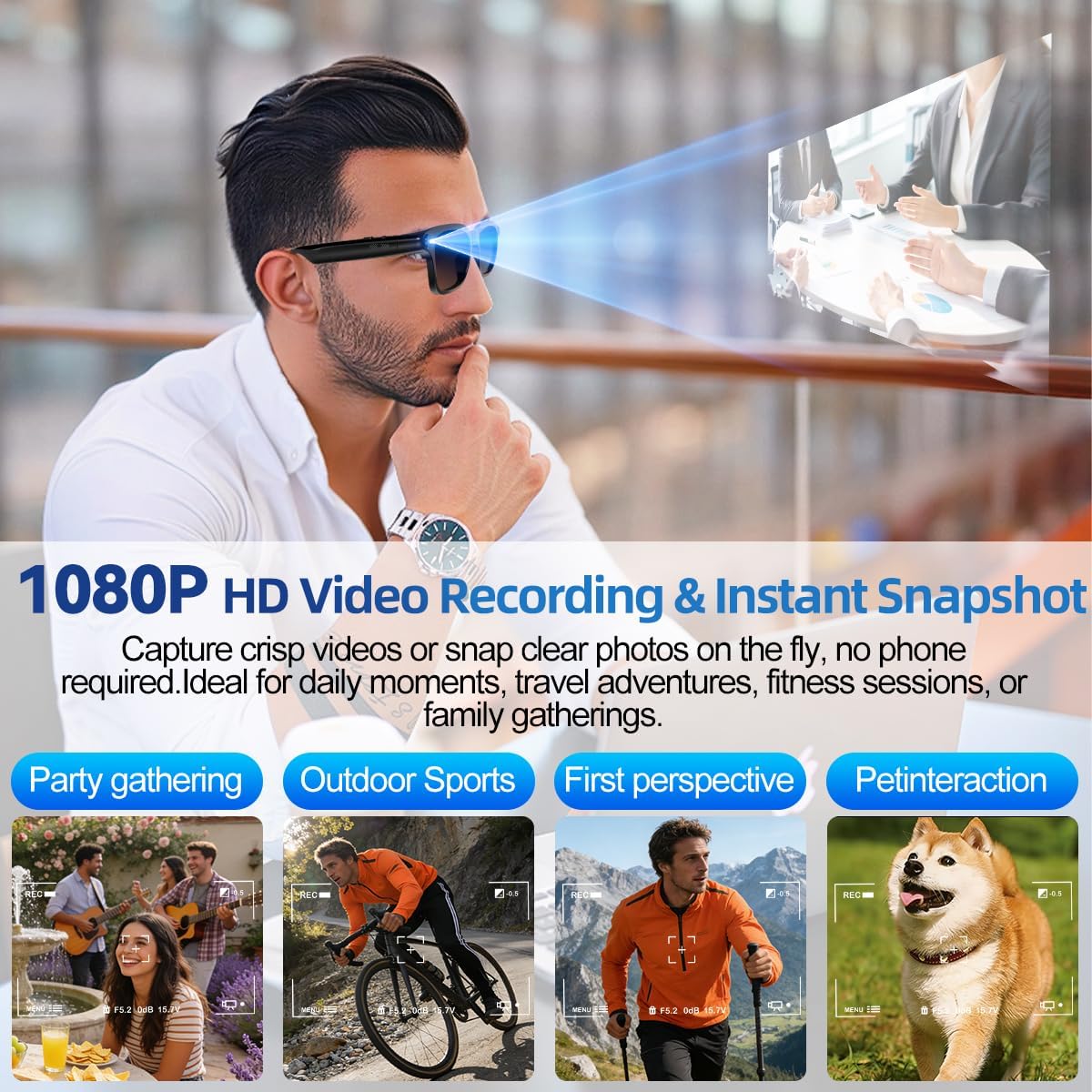 AI Smart Glasses with Camera,8MP HD Camera Glasses for Men and Women,Recording Glasses with AI Assistant,Object Recognition,Open-Ear Audio & Real-Time Translation,for Travel,Sports, Outdoor Use