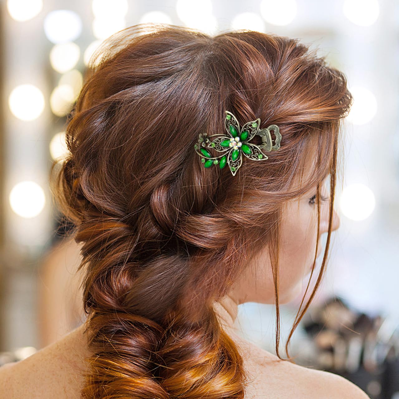 LALAFINA Vintage Flower Rhinestone Crystal Barrettes Retro Hairpins Hair Accessories for Women, Green