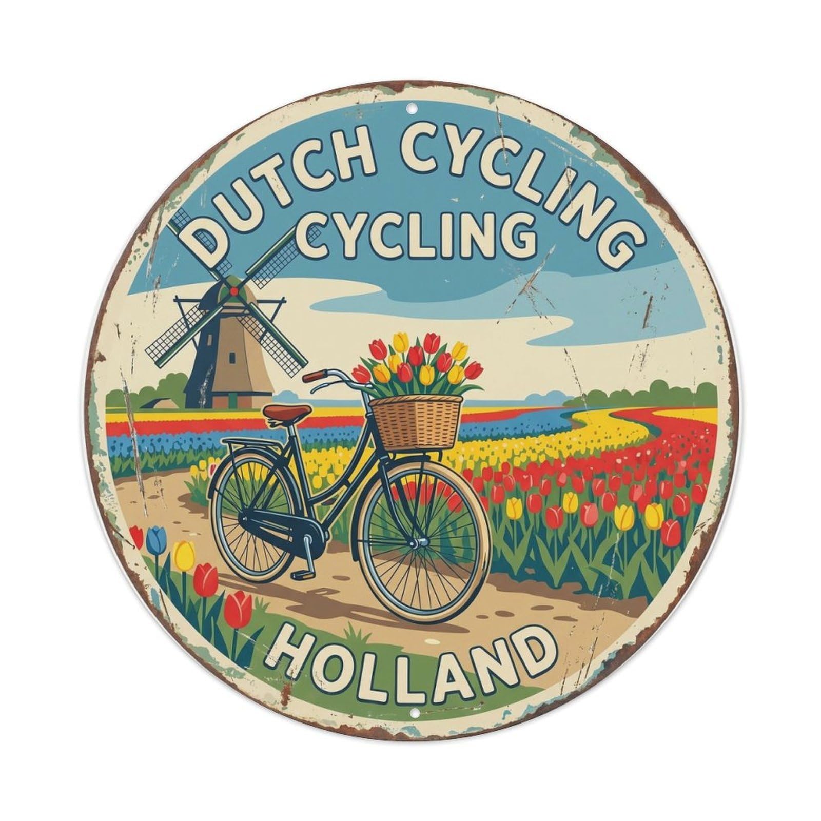 Vintage Travel Bicycle Culture Netherlands Metal Tin Sign