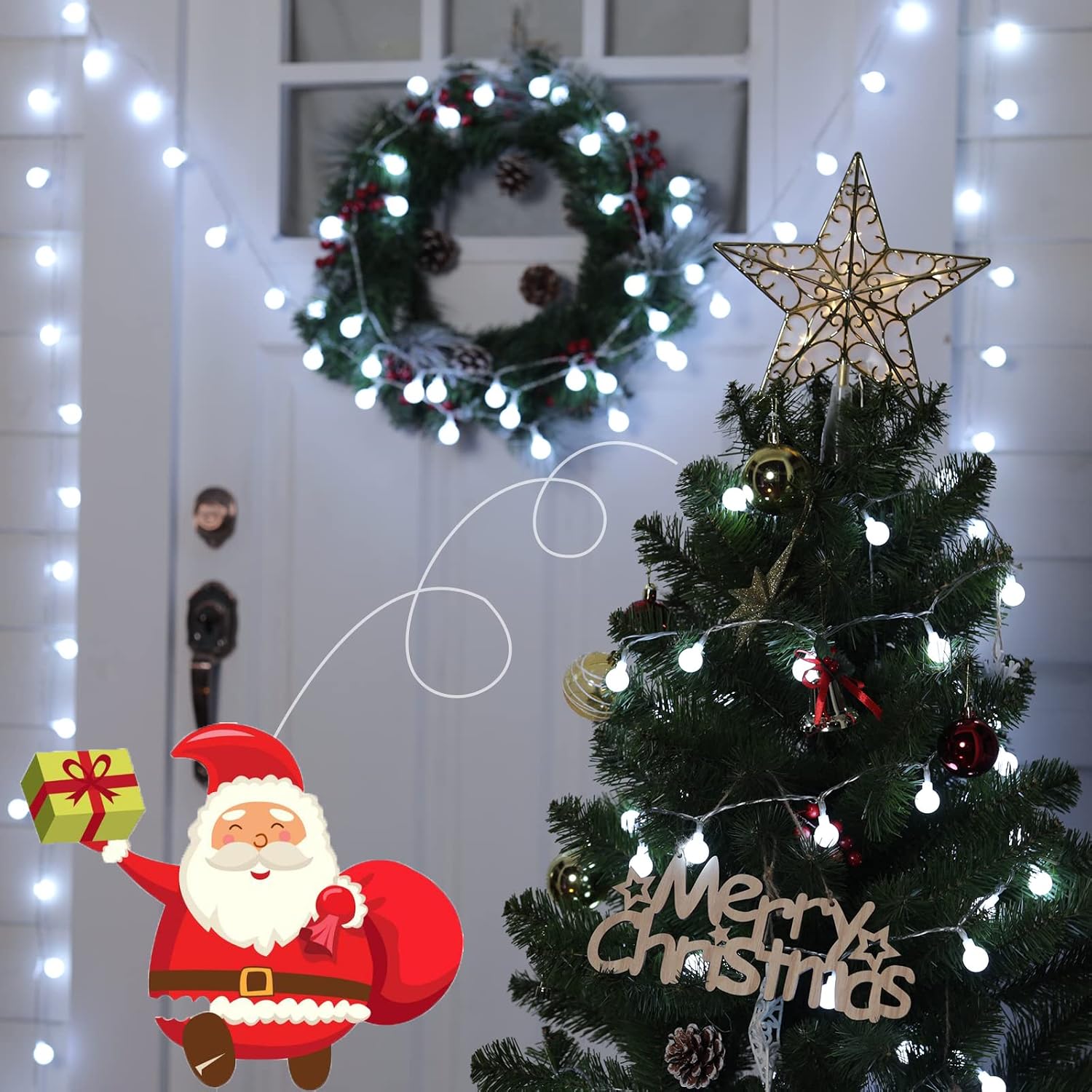Minetom 33 Feet 100 Led Globe Ball String Lights, Fairy String Lights Plug in with Remote, Decor for Indoor Outdoor Party Wedding Christmas Tree Garden (White)