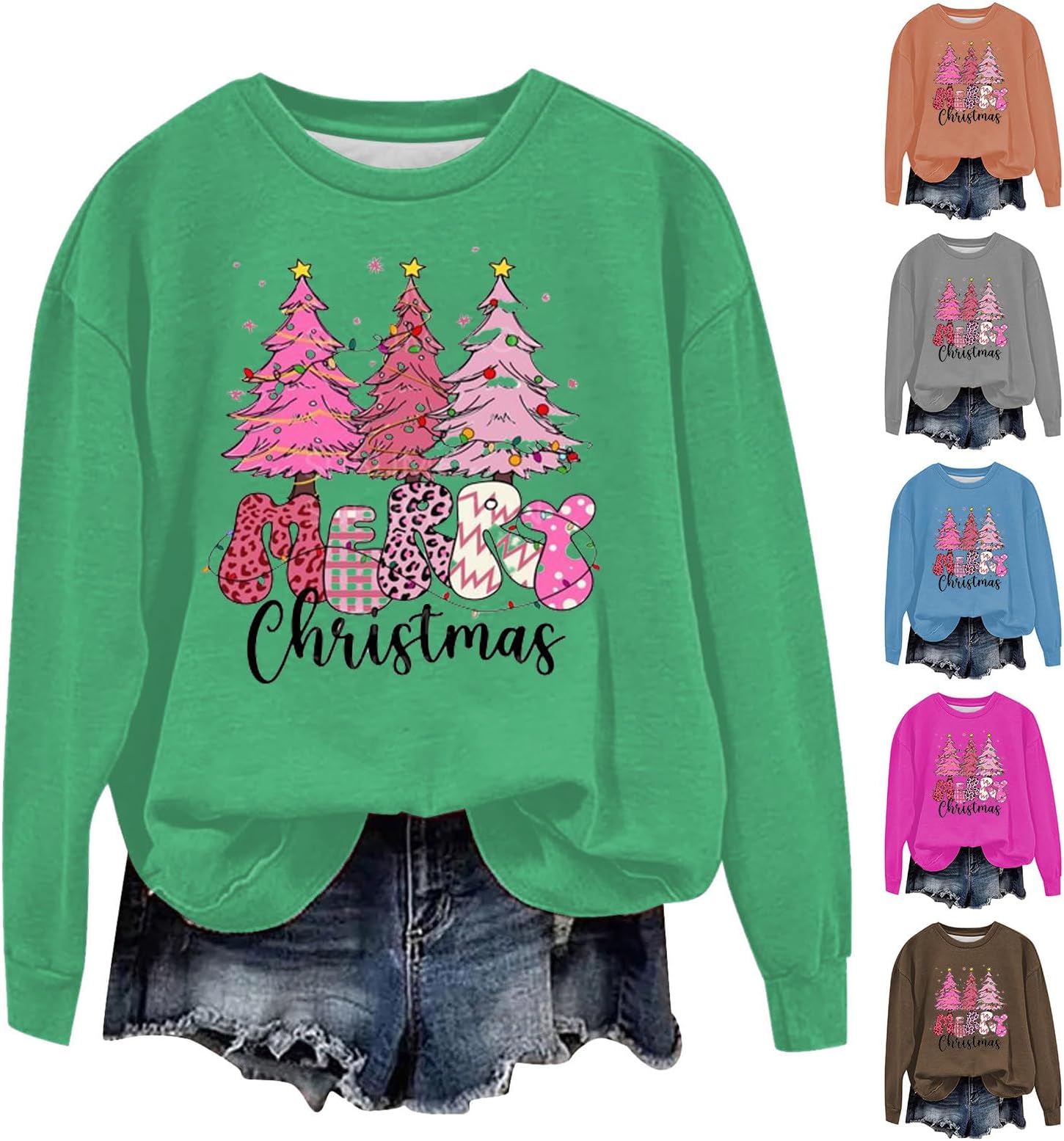 Saxrel Womens Christmas Jumpers Funny Printed Sweatshirt Classic Winter Warm Xmas Jumpers Long Sleeve Plus Size Sweaters Personalised Christmas Tops Cute Oversized Pullover Evening Party Tops ILH