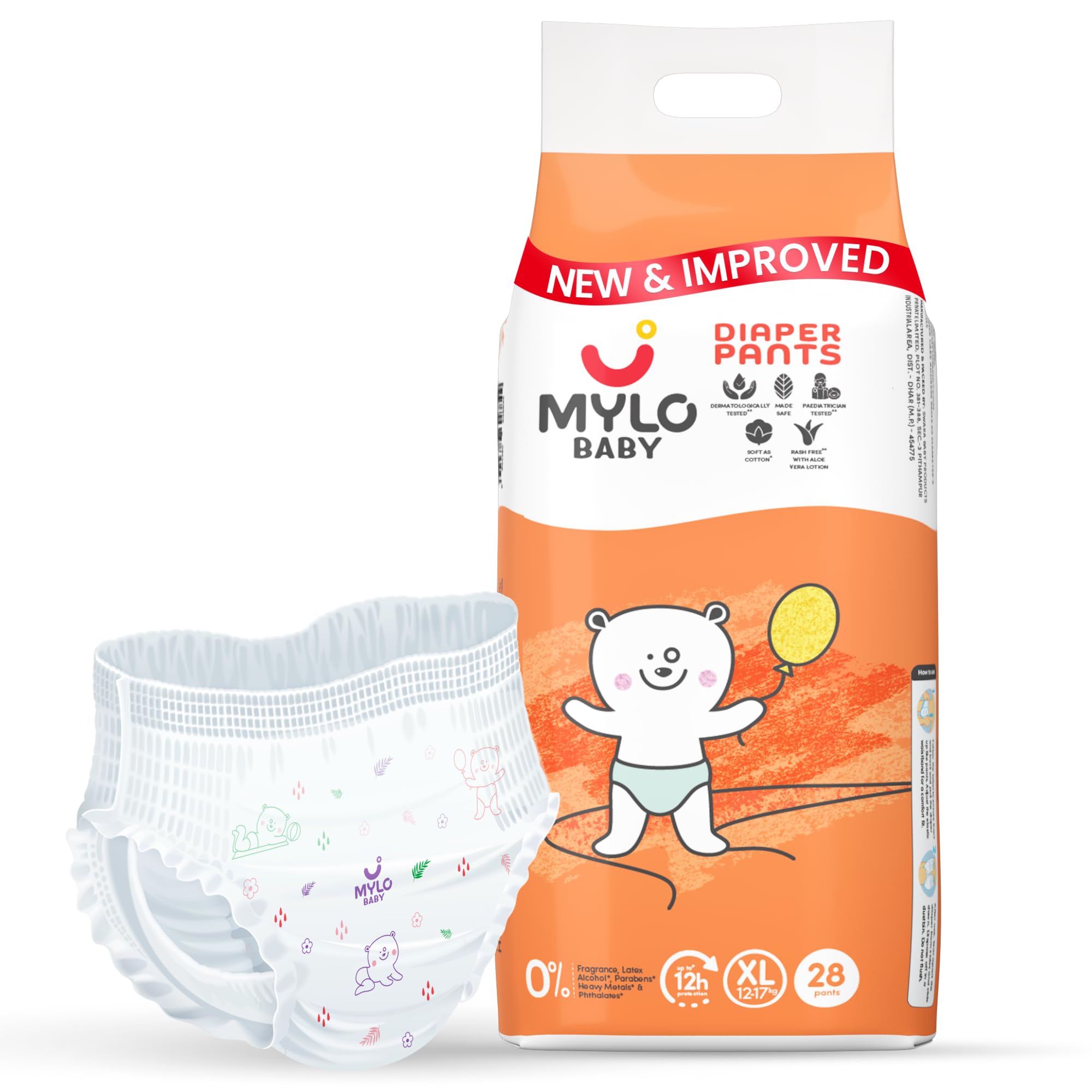 Mylo Baby Diaper Pants Extra Large (XL) Size 12-17 kgs (28 count) Leak Proof | Lightweight | 12 Hours Protection | ADL Technology | with Aloe Vera Lotion-image-31