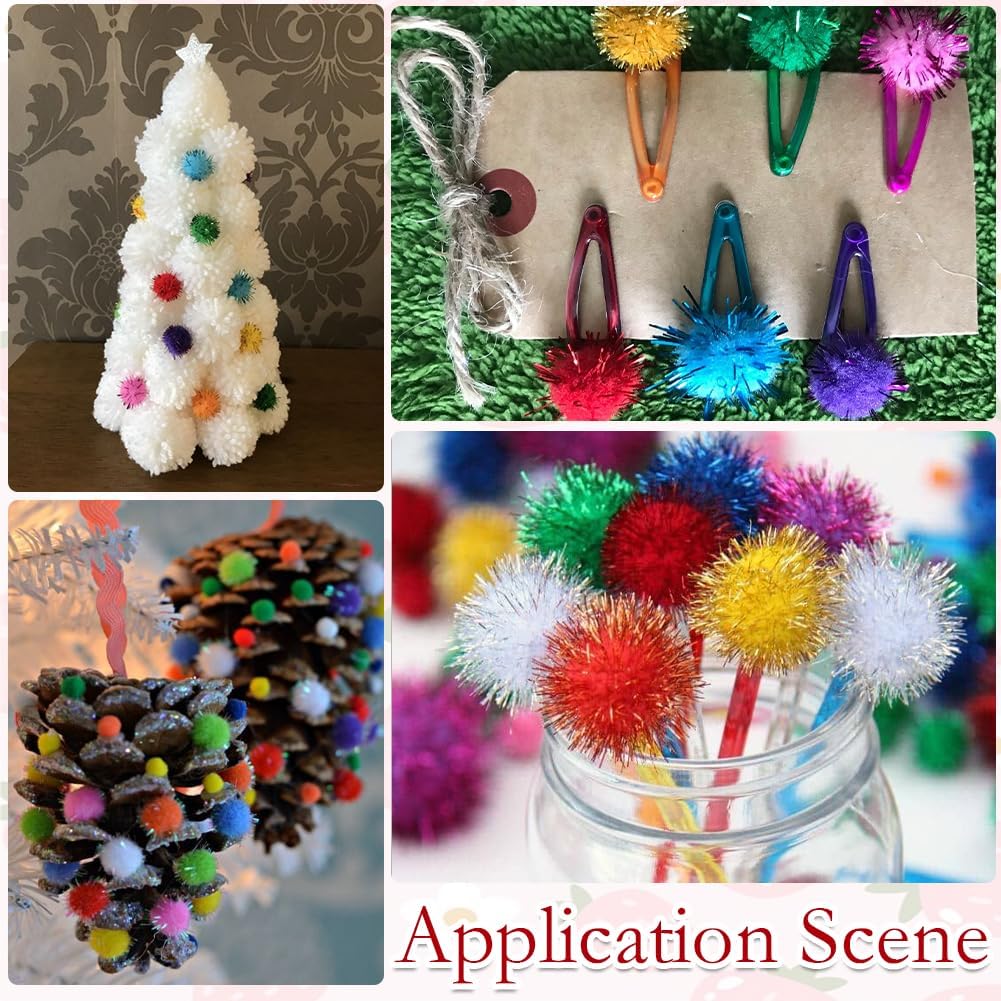SUNNYCLUE 120Pcs Glitter Pom Poms Bulk Sparkly Pom Pom Balls 0.59 Inch Red Craft Fuzzy Tinsel Pompoms Puff Balls Soft Glitters Pompoms for Arts Crafts DIY Decorations Summer Holiday Christmas Party