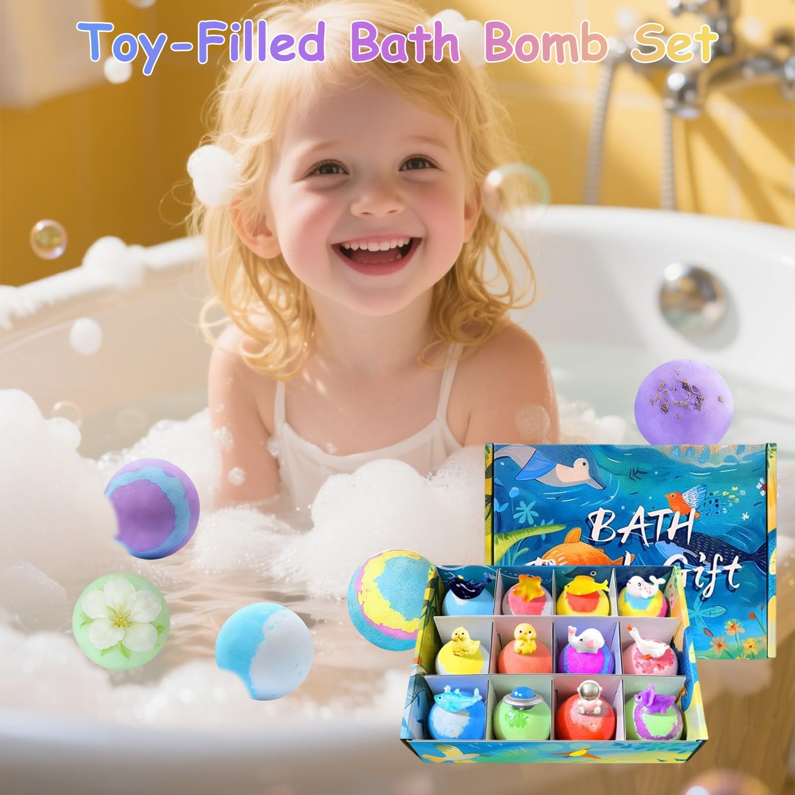 Set Regalo di 12 Bombe per il Bagno WMFASBAG, Colorate e Organiche con Sorpresa Interna, Giochi di Bolle Frizzanti Sicuri per Bambini, Regalo Educativo Dolcemente Sicuro per Pasqua Ragazzi