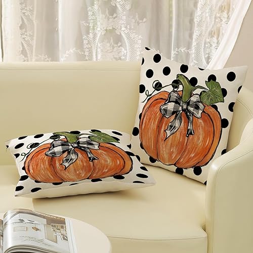 Miniatura 4 de Juego de 2 fundas de almohada de otoño de 18 x 18 pulgadas, decoración de otoño, con lunares, calabaza, para exteriores, otoño, Acción de Gracias,