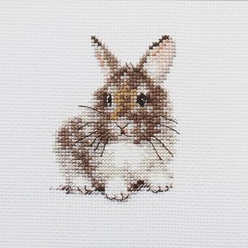 Rabbit Cross-Stitch kit on Aida 14 Count Canvas. Monochrome Little Bunny Animal. Easy & Fast Cross Stitch kit by Alisa 0-170
