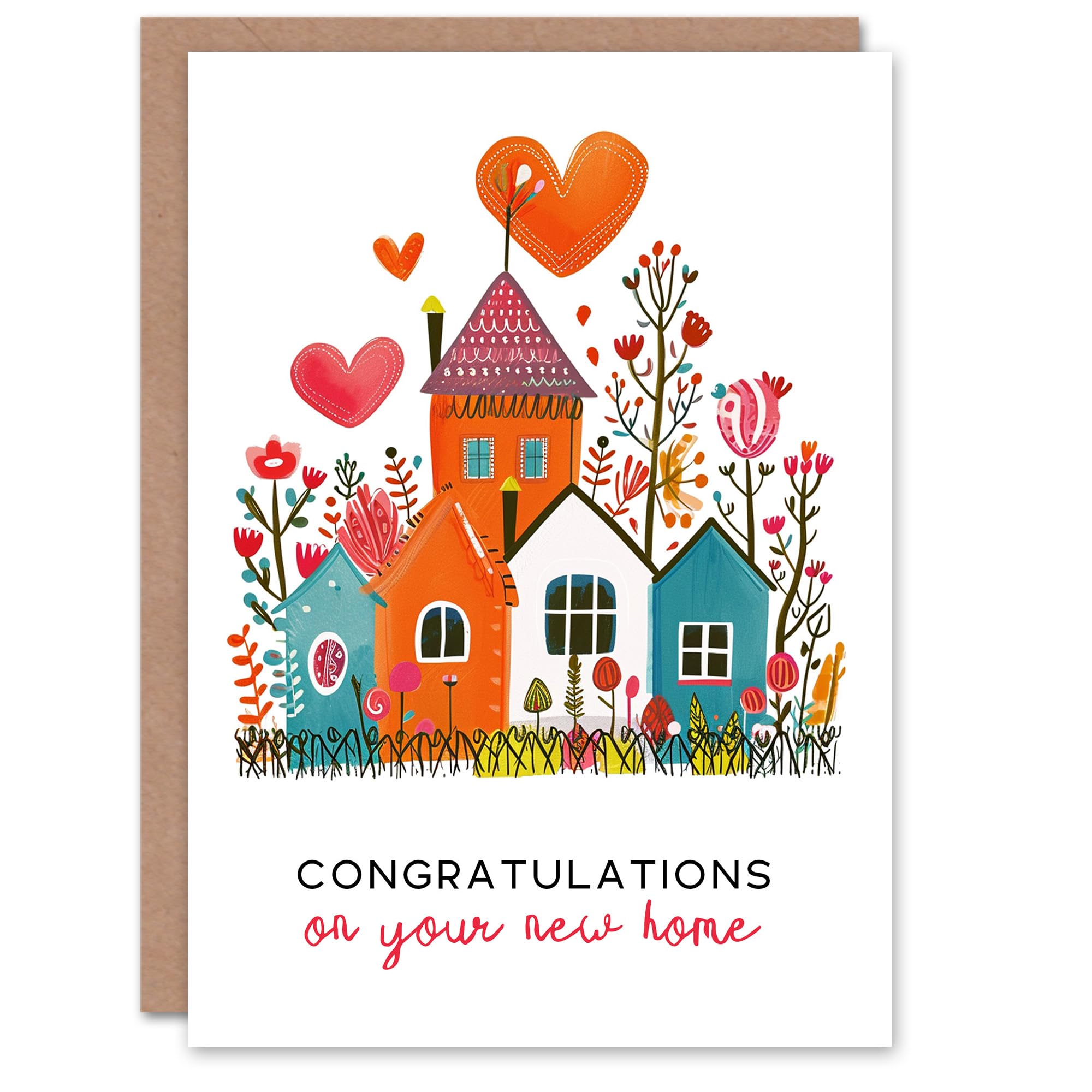 Artery8 Housewarming Card Floral Scandi Pattern New Home Congratulations Blank Arty Art All Occasion Greeting Card