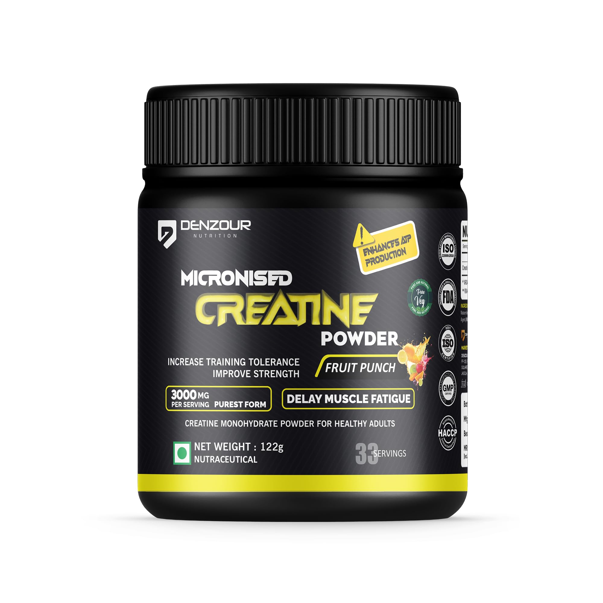 DENZOUR NUTRITION Pure Micronised Creatine Monohydrate Powder | Fruit Punch (122G, 33 Servings) | NABL Lab Tested | Fast Absorption | Enhanced Muscle Strength | Increased Muscle Mass |-picture-10