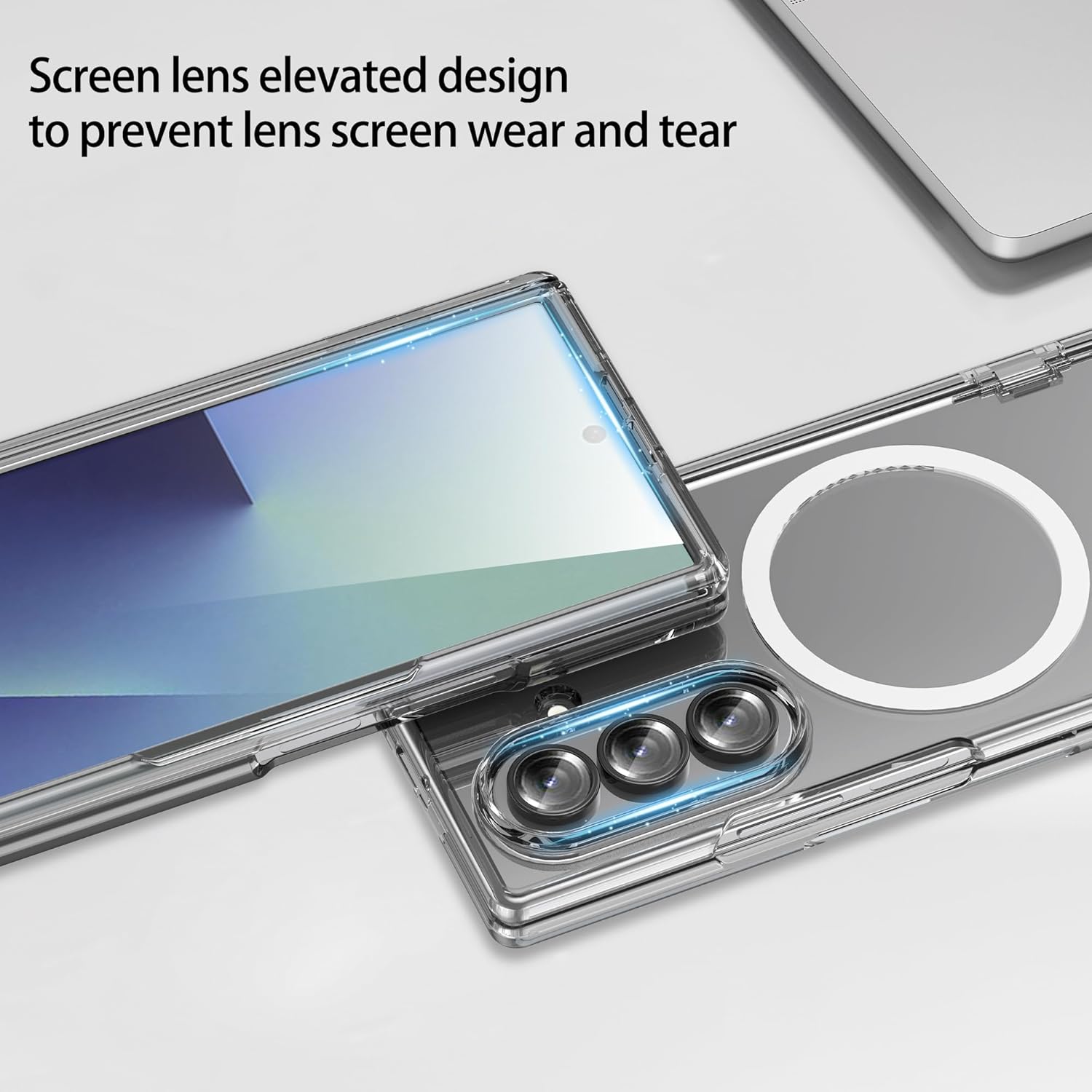 Magnetic Compatible for Samsung Galaxy Z Fold 7 Case Clear Fit for Magsafe Mil-Grade Protection Armor Hard Slim Case, Clear