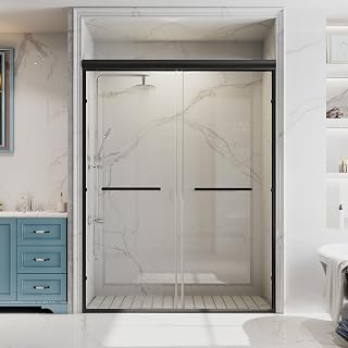 Glass Shower Doors, 50" - 54" W x 72" H Double Sliding Shower Door, Aluminum Semi-Frameless & 1/4"(6mm) Clear Tempered Glass Bypass Shower Door for Walk in Shower, Bathroom, Matte Black