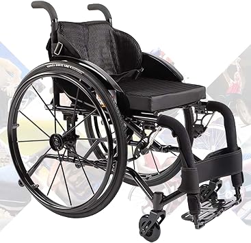 Portable Wheelchair for Adult, Lightweight Aluminum Alloy Transport Wheelchairs with Anti-Tipper, All-Terrain Sports Leisure Wheelchair Folding Self-Propelled Manual Wheelchair for Disabled,Black,14"