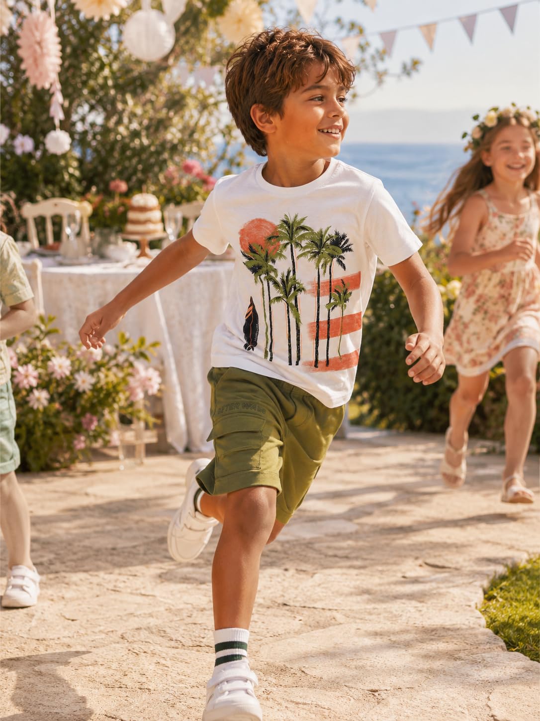 Conjunto de verano para niño – Camiseta de niño amarilla con estampado salvaje y pantalones cortos verde oliva, conjunto infantil casual de algodón suave para actividades al aire libre 3674, 3660