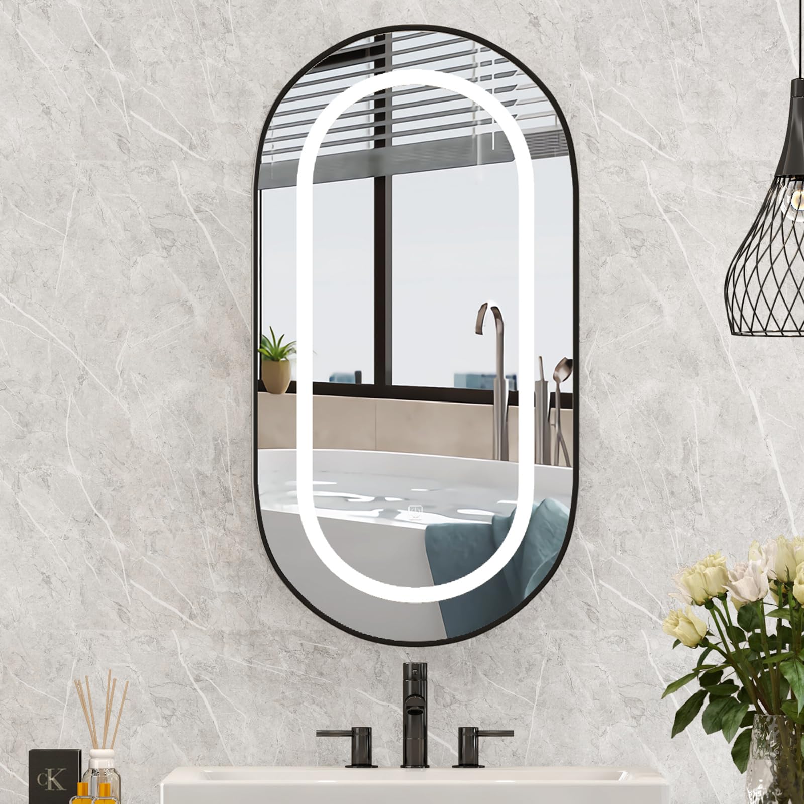 42x80 LED Bathroom Mirror Cabinets with Lights,Oval Bathroom Cabinets with Mirror,Black Mirrored Cabinet Wall Mounted,Recessed Bath mirrors with storage,2 Glass Shelves [Energy Class E]