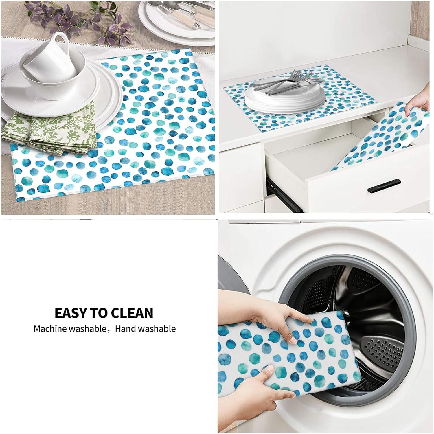 Blue Green Teal Polka Dot Dish Drying Mat For Kitchen Counter Watercolor Art Dry Mats Microfiber Dish Drainer Mat Protector Pad Absorbent Fast Drying Kitchen Must-Have 16x18 Inch
