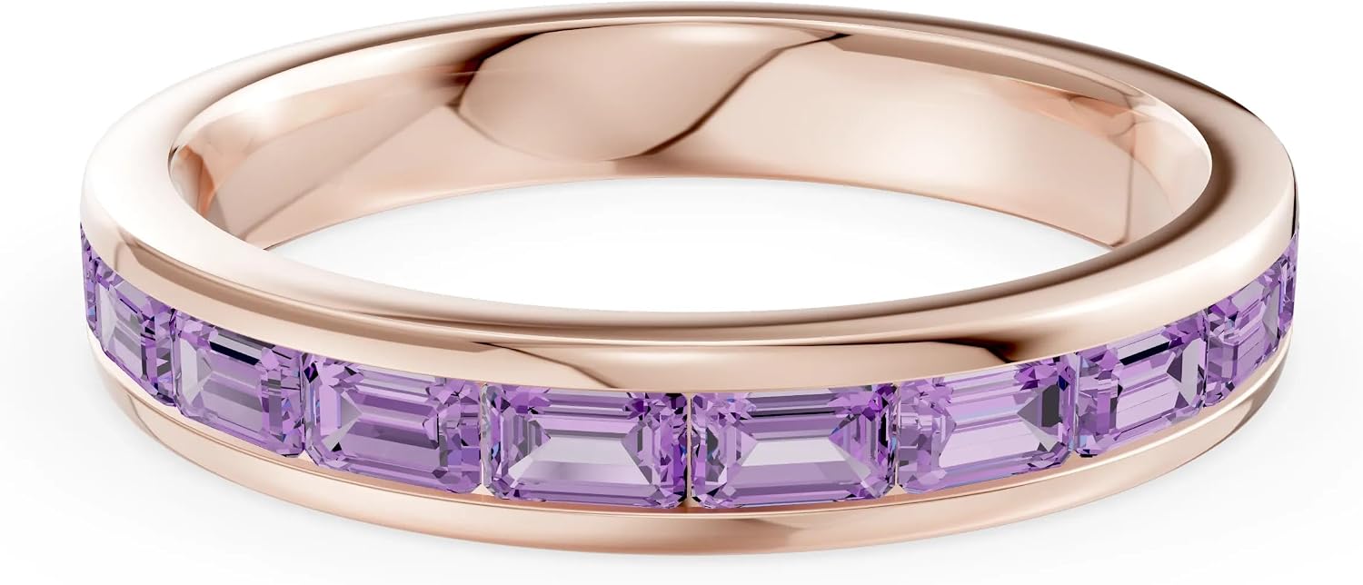PEORA Emerald Cut Cut Amethyst Half-Eternity Band Available in Solid 10K, 14K or 18K Ring – White, Yellow or Rose Gold