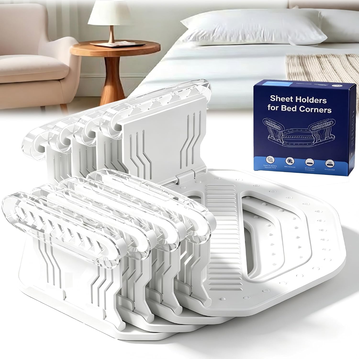 Fitted Sheet Grippers 4Pcs Grey, Keep Sheets Firm & Secure, No More Loose
