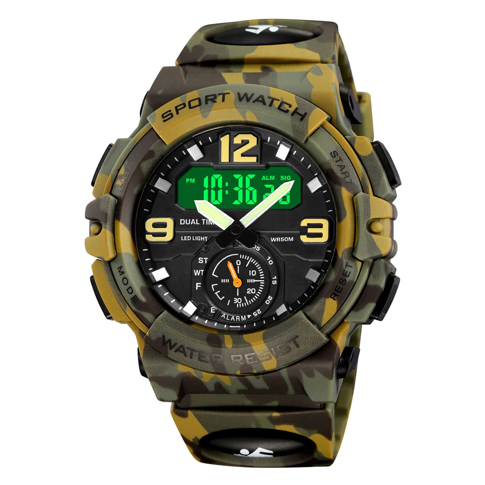 Reloj digital para hombre y mujer, con cronómetro, iluminación, alarma, calendario, cuarzo, doble tiempo, retroiluminación, reloj deportivo con correa de silicona