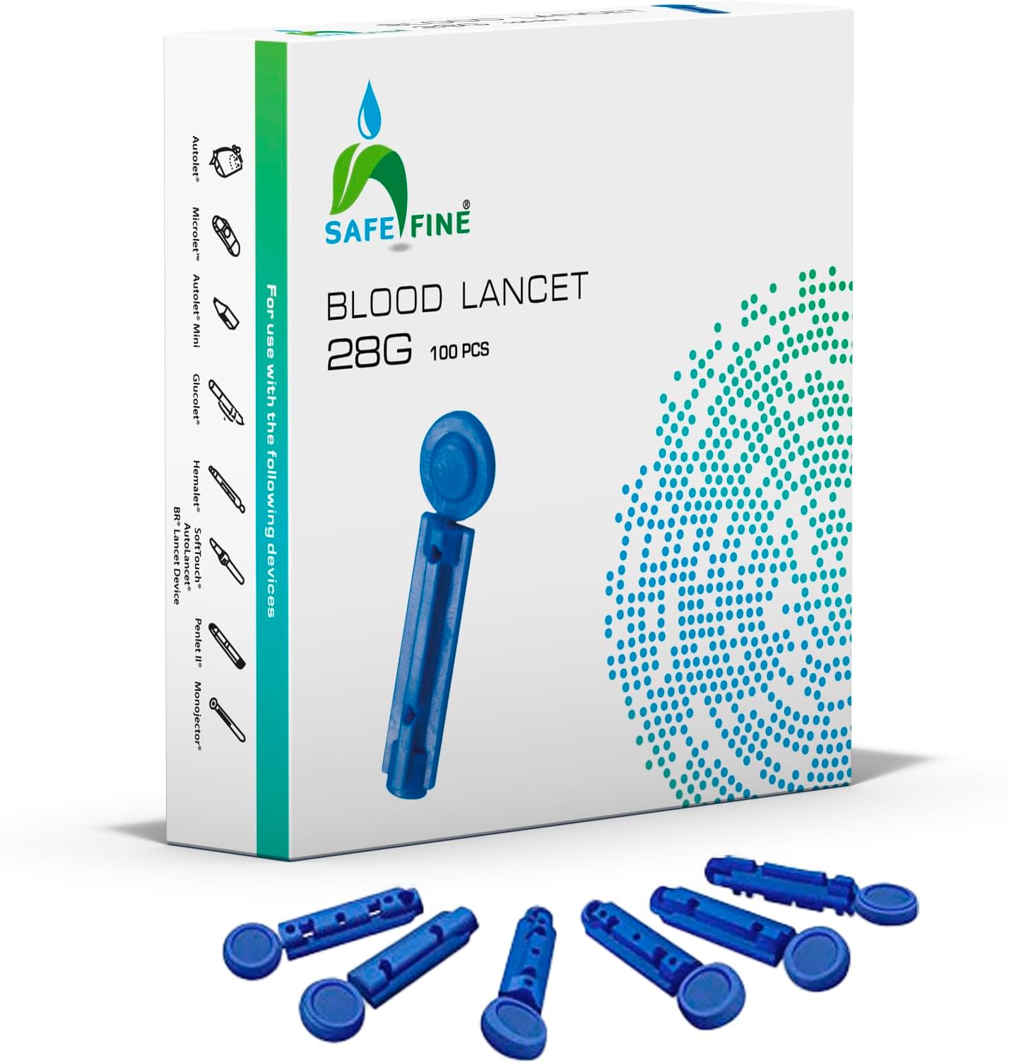 28G 3mm Blood Lancets Sterile Compatible with Most Lancing Devices 100 pcs/box