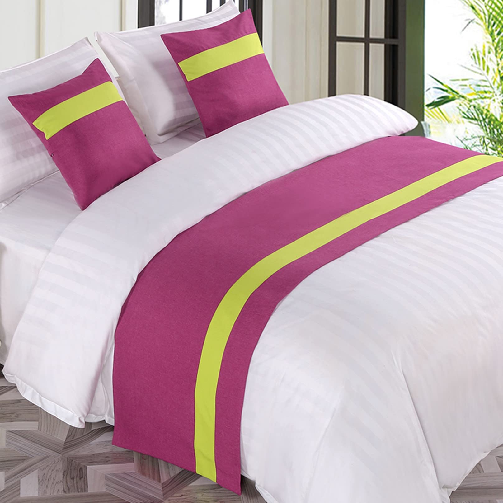 TTiiLoe Bed Runner for Foot of Bed Stripe Pattern Light Rose Decor Bedding Protection Cover Bed Scarf Bed End Towel Bed Mat No Fading Hotel Bedroom Wedding Room, 210x50cm