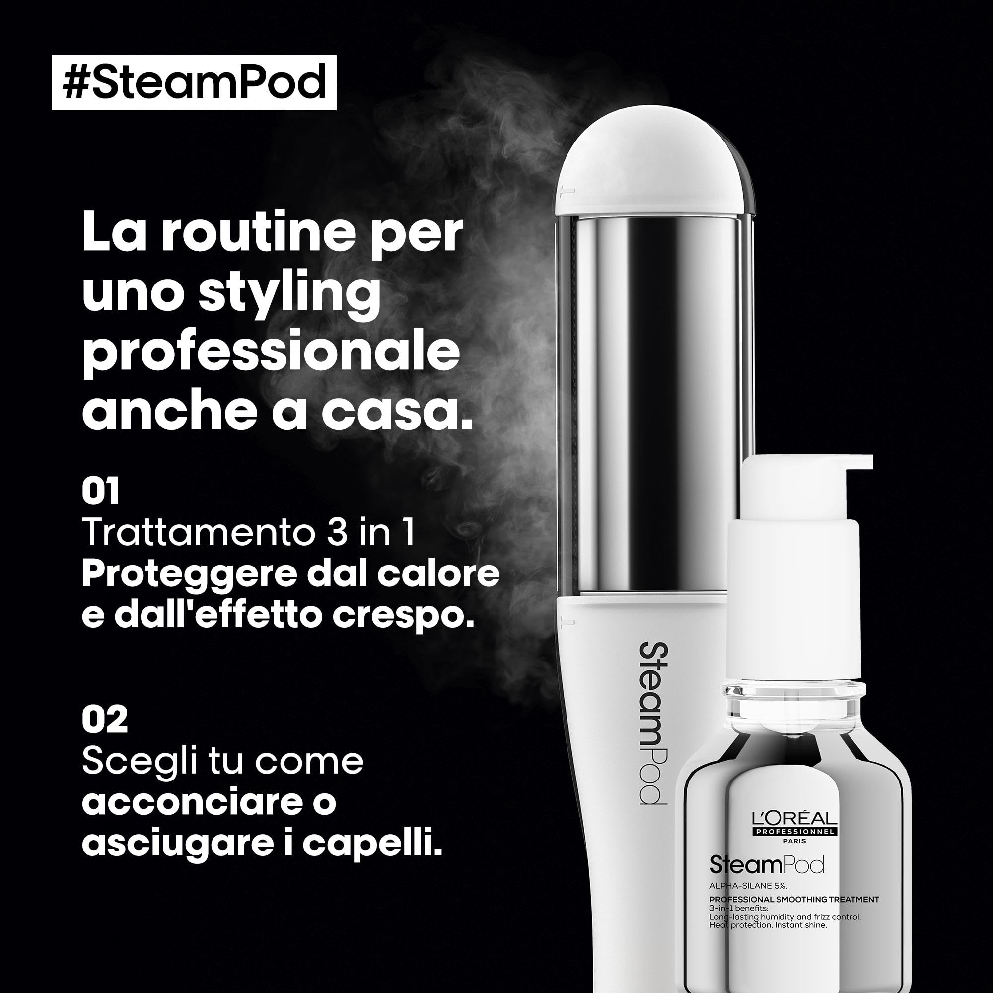 L'Oréal Professionnel Set con Piastra per Capelli Professionale Steampod 4 e Trattamento Lisciante Professionale Steampod, Protezione Termica e 72h di Effetto Anti-crespo, 50 ml