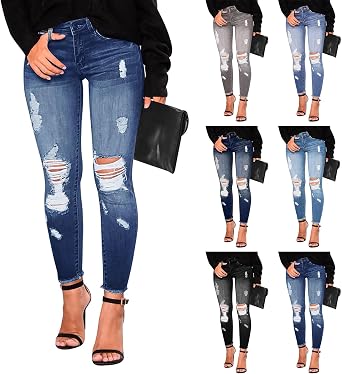 ممزق نحيل الجينز للنساء عالية الخصر البطن التحكم Jeggings سليم صالح المتعثرة تمتد الدنيم السراويل مع الجيب