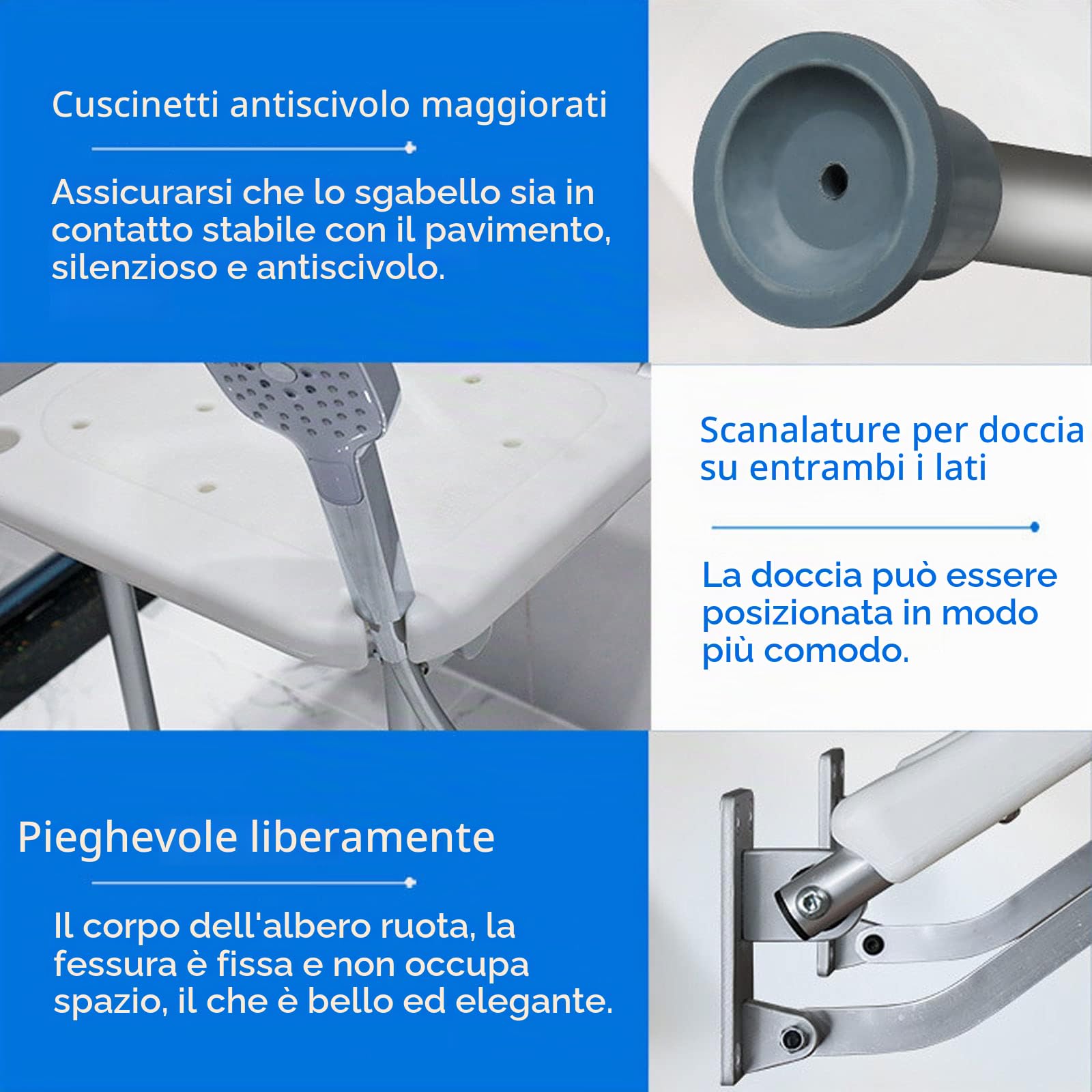 Seggiolino Per Doccia Da Muro,sgabello Da Bagno Antiscivolo Per Anziani, Donne In Gravidanza, Carico Massimo 200 Kg,Doccia Sedile Sgabello Montaggio A Parete Con Gambe Ausili Per Il Bagno