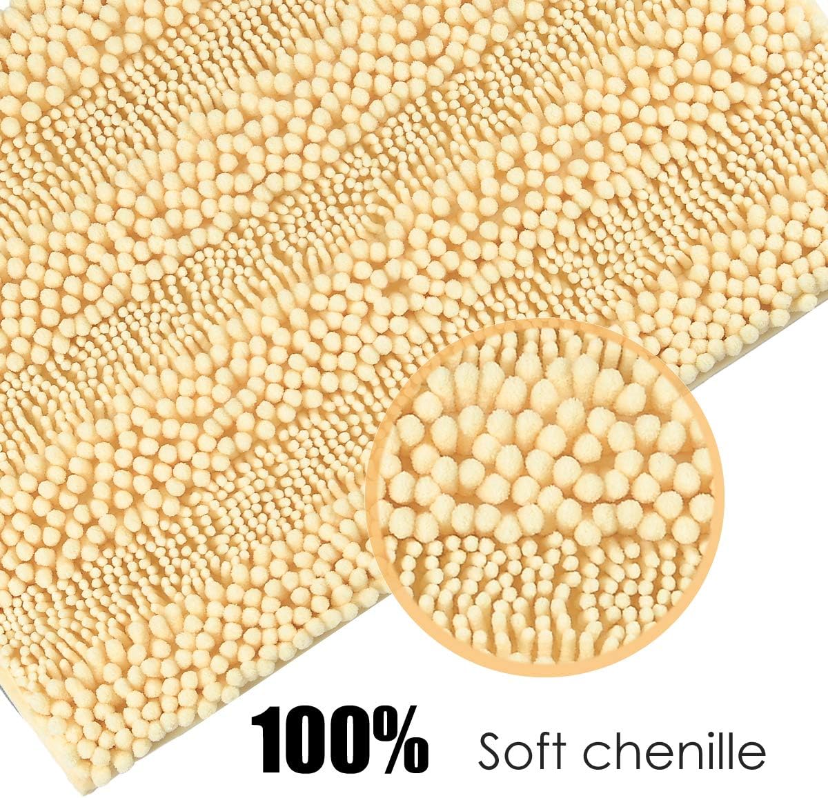 XIYUNTE Small Bath Mat Non Slip - 17 x 25(43 x 63cm) Lemon Chenille Bathroom Rugs, Soft and Absorbent Shaggy Carpet Rugs for Bathroom, Living Room, Machine Washable Door Mats (Light Yellow)