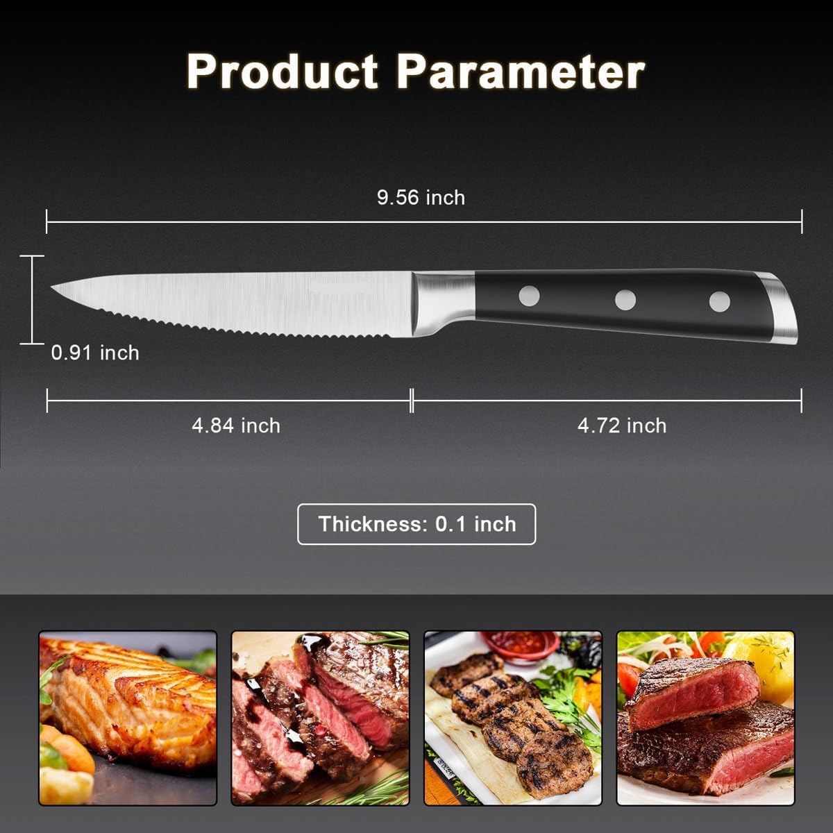 6-Piece Steak Knife Set, Stainless Steel Serrated Blades, Dishwasher Safe, Rust-Proof, 4.84 Inch Blade