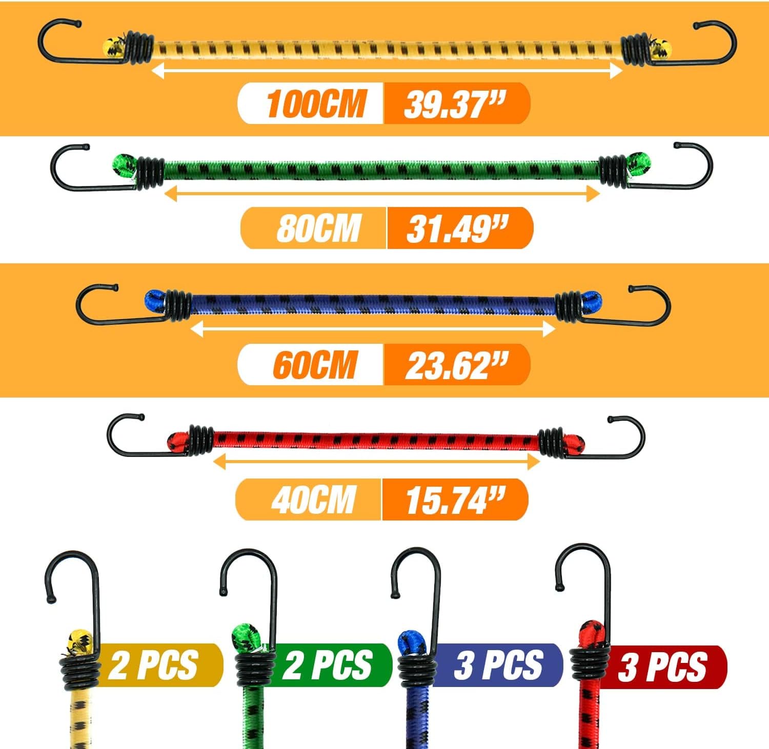 CUALITYX Bungee Cords with Hooks Heavy Duty Pack of 10 Weatherproof & UVResistant Elastic