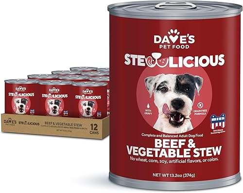 Dave's Pet Food Stewlicious - Alimento húmedo para perros sin granos (carne de res y verduras en salsa), hecho en Estados Unidos, naturalmente