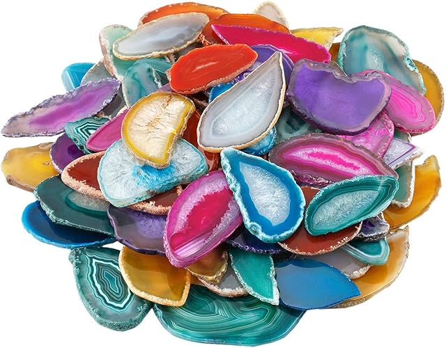 KYEYGWO 10 Pcs Polished Agate Geode Slices Stone for Home Decoration, Irregular Healing Crystals for Jewelry Making, Place Cards for Weddings