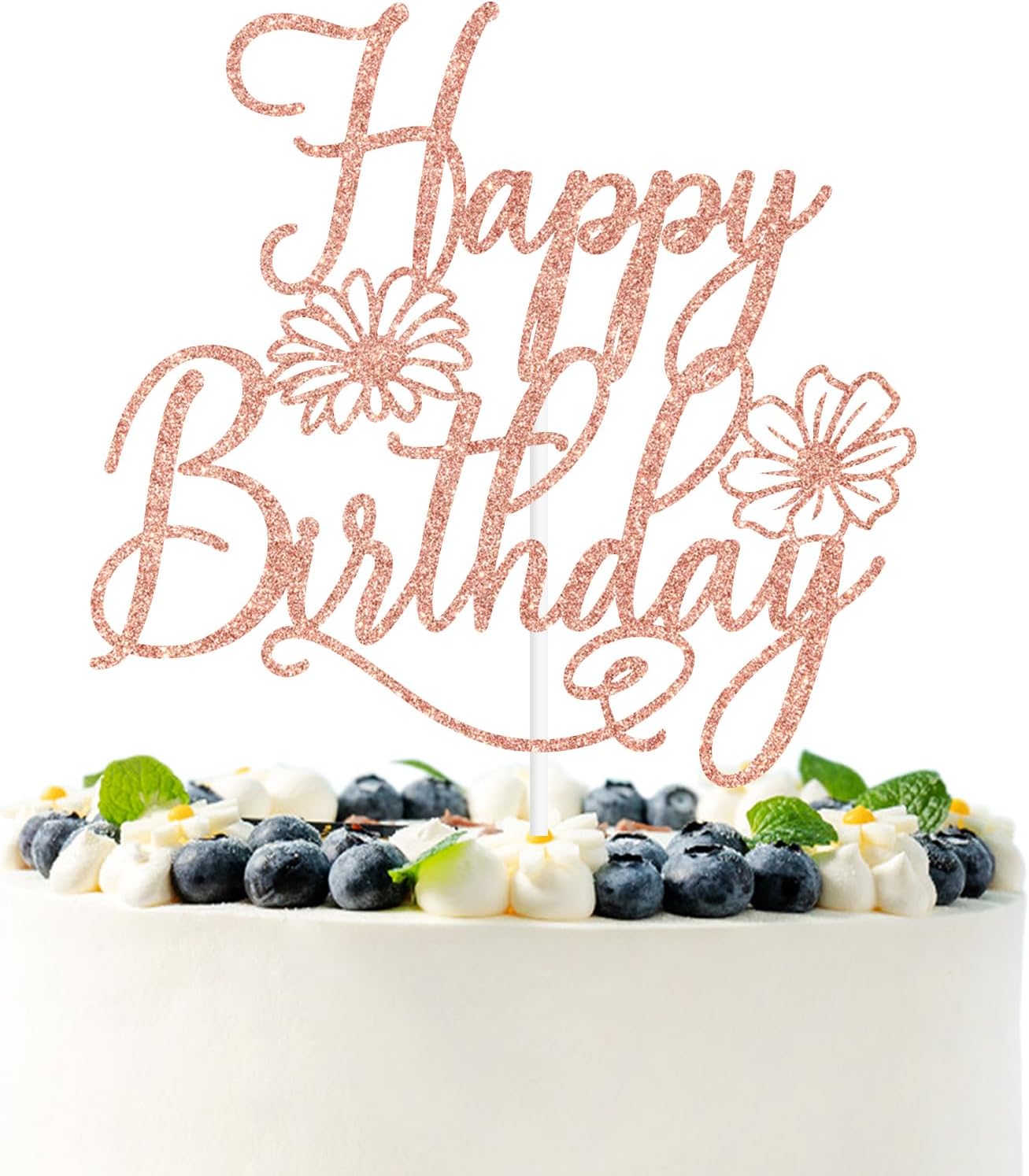 Amazon.com: Rose Gold Spring Wildflower Happy Birthday Cake Topper, She ...