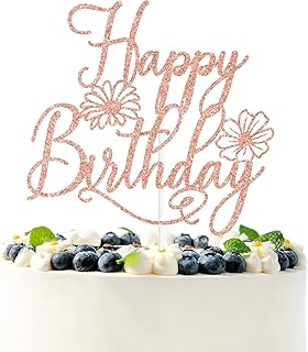 Rose Gold Spring Wildflower Happy Birthday Cake Topper, She is A Wildflower Decor, Spring Flower Themed Birthday Party Decorations Supplies
