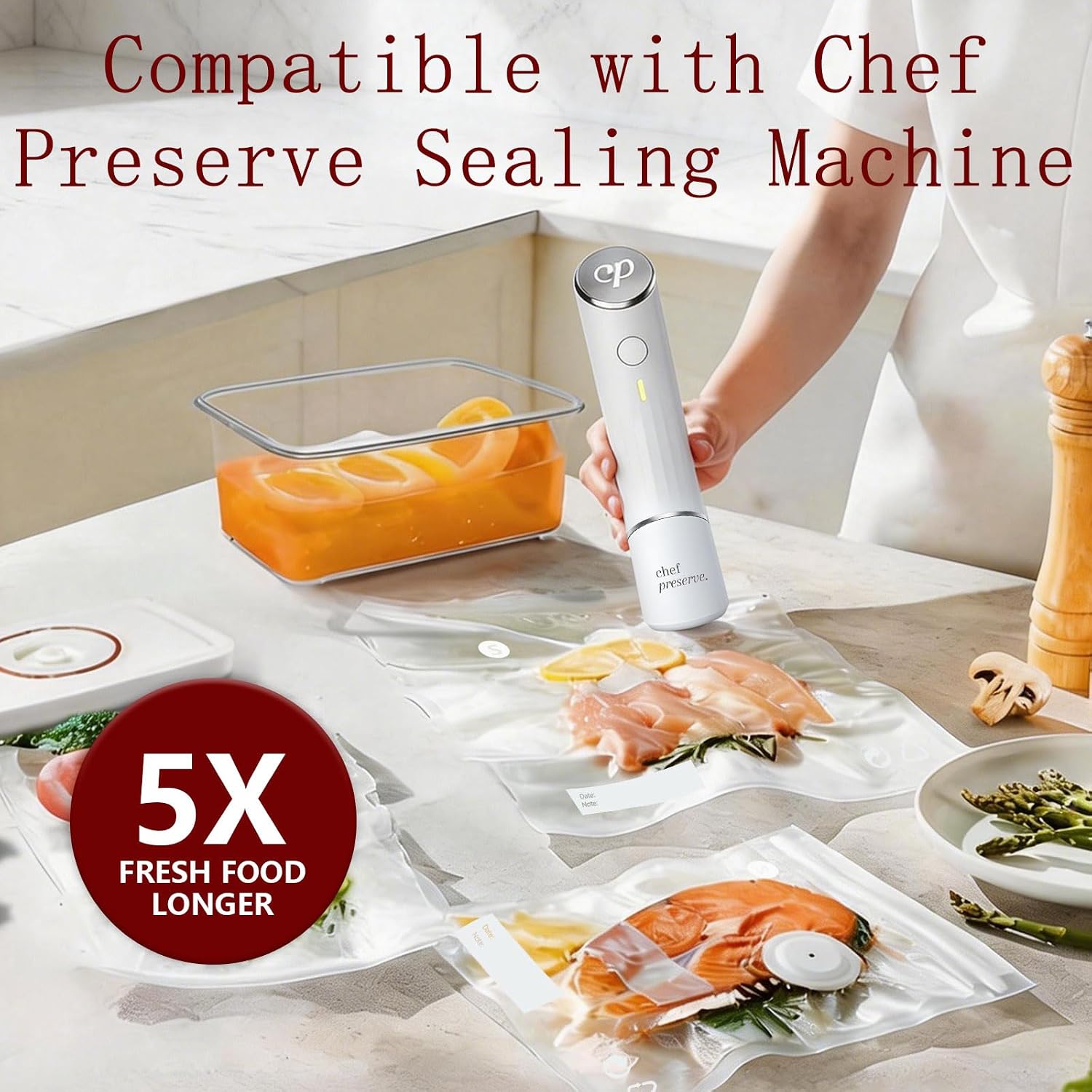 30-Pack Small Vacuum Sealer Bags & 2 Bonus Sealing Clips, Compatible with Chef Preserve – BPA-Free (8 x 10 in) Reusable Food Storage Bags for Freezer, Microwave, Sous Vide – Leak-Proof