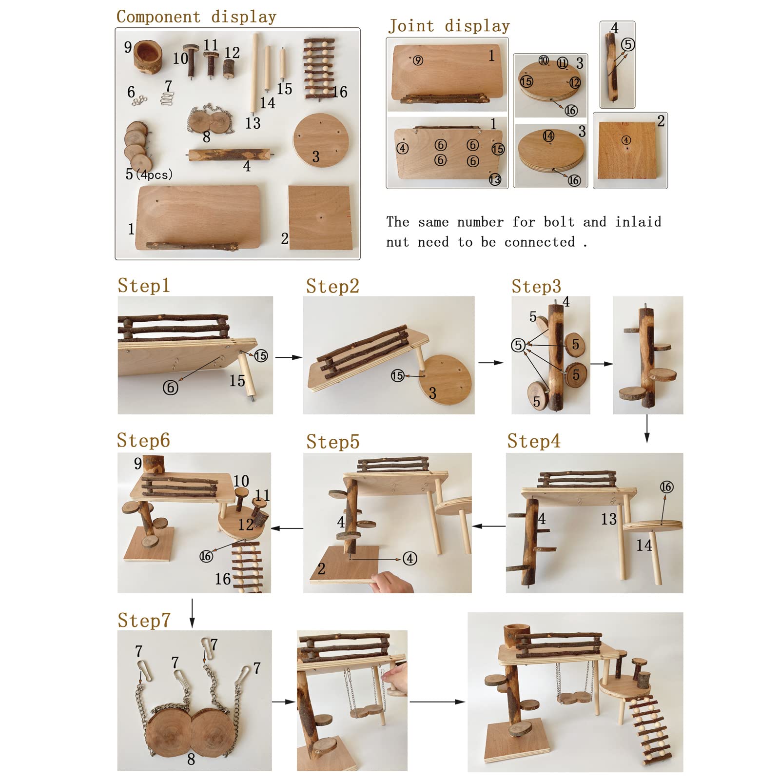 VolksRose Holz Hamster Spielplatz Plattform, Hamster Klettern Spielzeug, Natur Living Klettersystem Kleintiere Aktivitätsset mit Leiter Futterschale Rampe Brücke für Maus Rennmäuse Ratte Chinchilla
