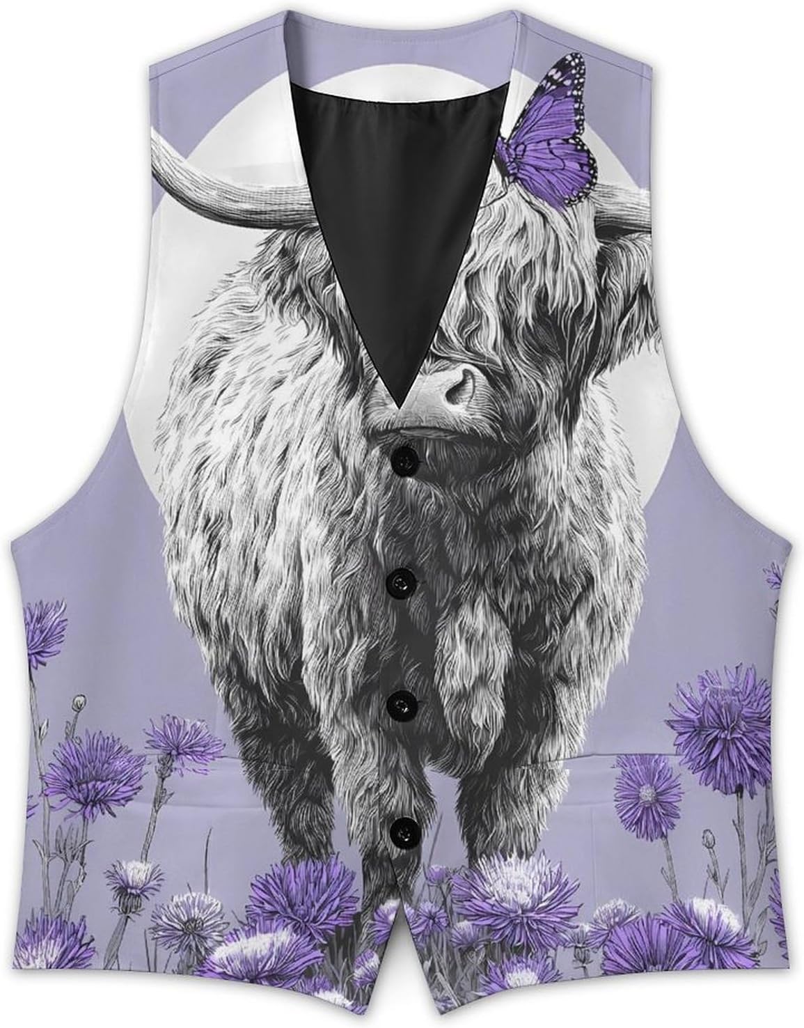 Highland Cow Flowers Men's Suit Vest Formal Vests Casual Dress Fit Waistcoat Casual Tuxedo for Business