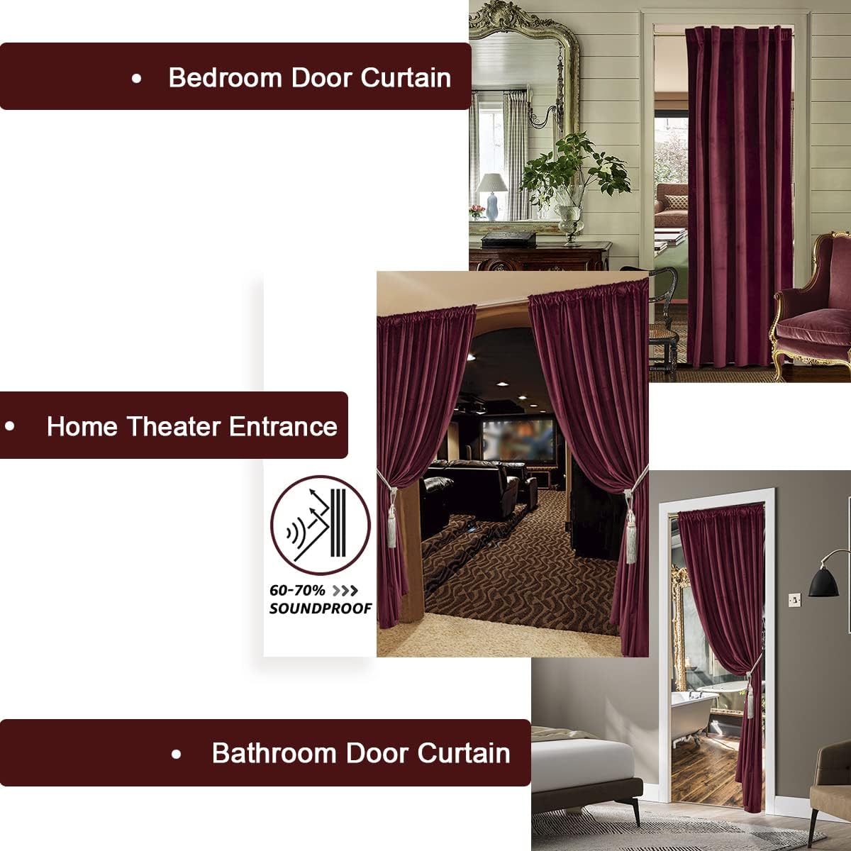 Burgundy Curtains for Bedroom,Blackout Velvet Victorian Room Darkening Insulating Thermal Drapes for Living Room,Back Tab Rod Pocket Single Curtain Panel,52 in Wide by 80 inch Long,Dark Wine Red