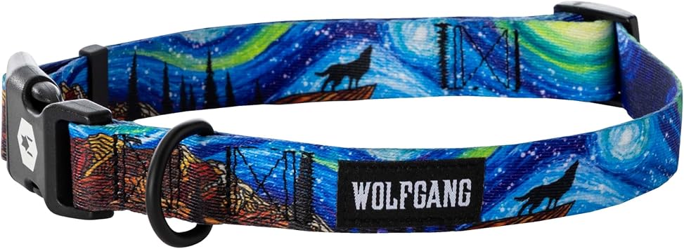 Wolfgang Heavy Duty, Adjustable Dog Collar with Quick Release Nylon Buckle for Walking & Training, StarryWolf Print, Medium