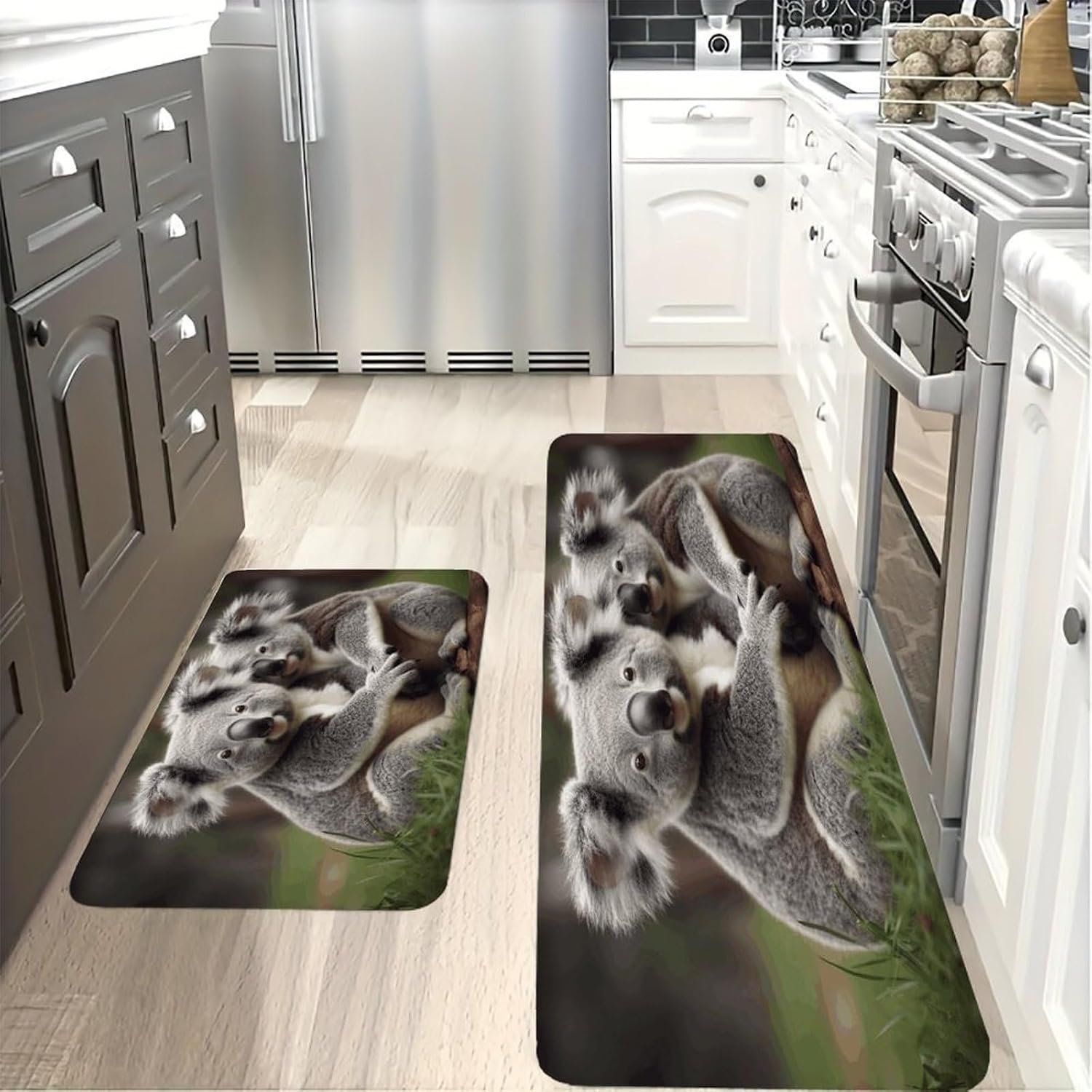 Cute Koala Bear Kitchen Mat Kitchen Rug Set | Kitchen Rugs Flannel Velvety Washable breathable Water Absorbent Soft ，kitchen utensils for Kitchen, Floor,Laundry