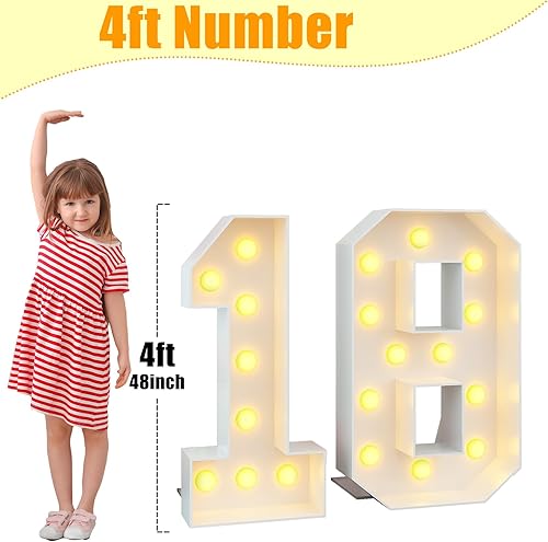 Miniatura 2 de Números blancos iluminados de 4 pies con luz para fiesta de cumpleaños, marco de mosaico grande de carpa con ranuras para letra 0, cartón,