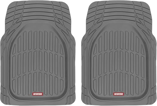 Motor Trend 2 Piece Front Car Floor Mats- Gray FlexTough Contour Liners-Deep Dish Heavy Duty Rubber Floor Mats for Car SUV Truck & Van-All Weather Protection, Universal Trim to Fit